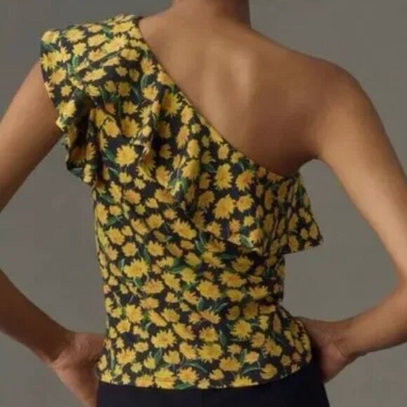 Anthropologie Maeve One-Shoulder Daisy Ruffled Top - Picture 2 of 11